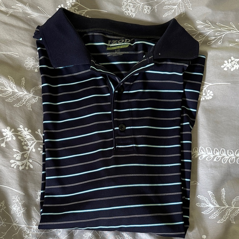 Izod Dark Blue Polo with Light Blue and White Stripes